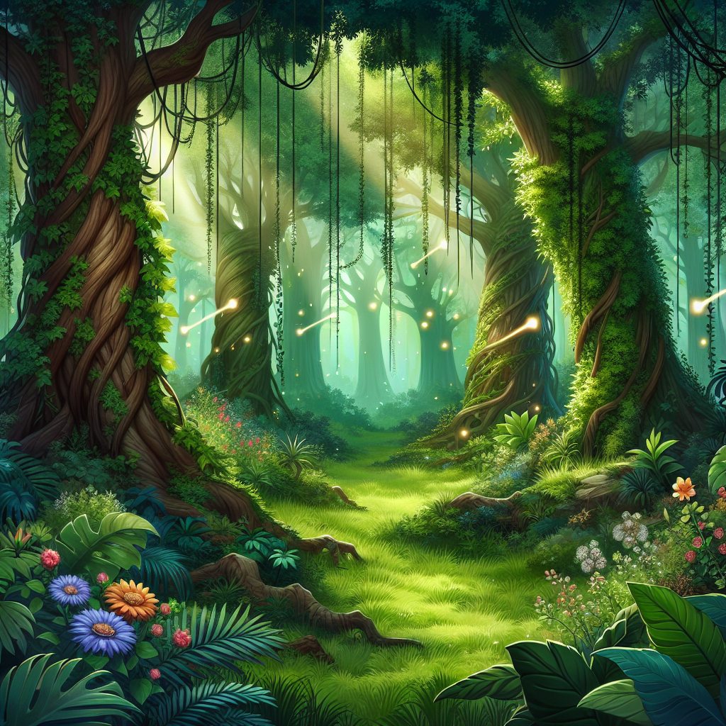 A mystical forest scene with arrows and treasure